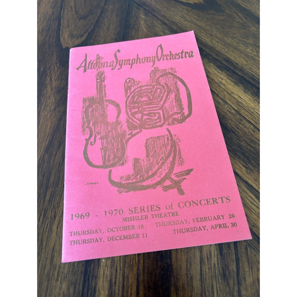 Vintage 1969-1970 Altoona Symphony Orchestra Mishler Theatre Program Pink Cover